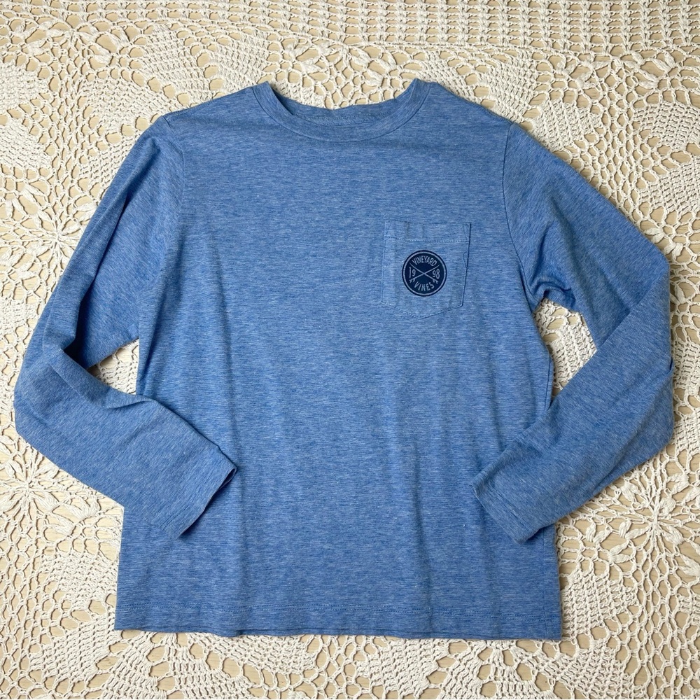 Vineyard Vines Boys 7 Blue Surf Logo Edgartown Long Sleeve Tee Shirt